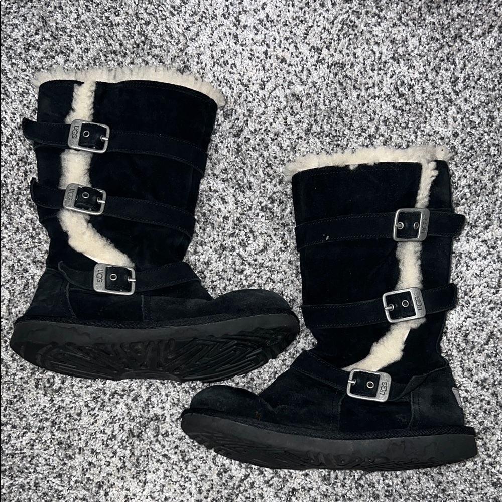 UGG Black Buckle Fur-Lined Boots GIRLS SIZE 2